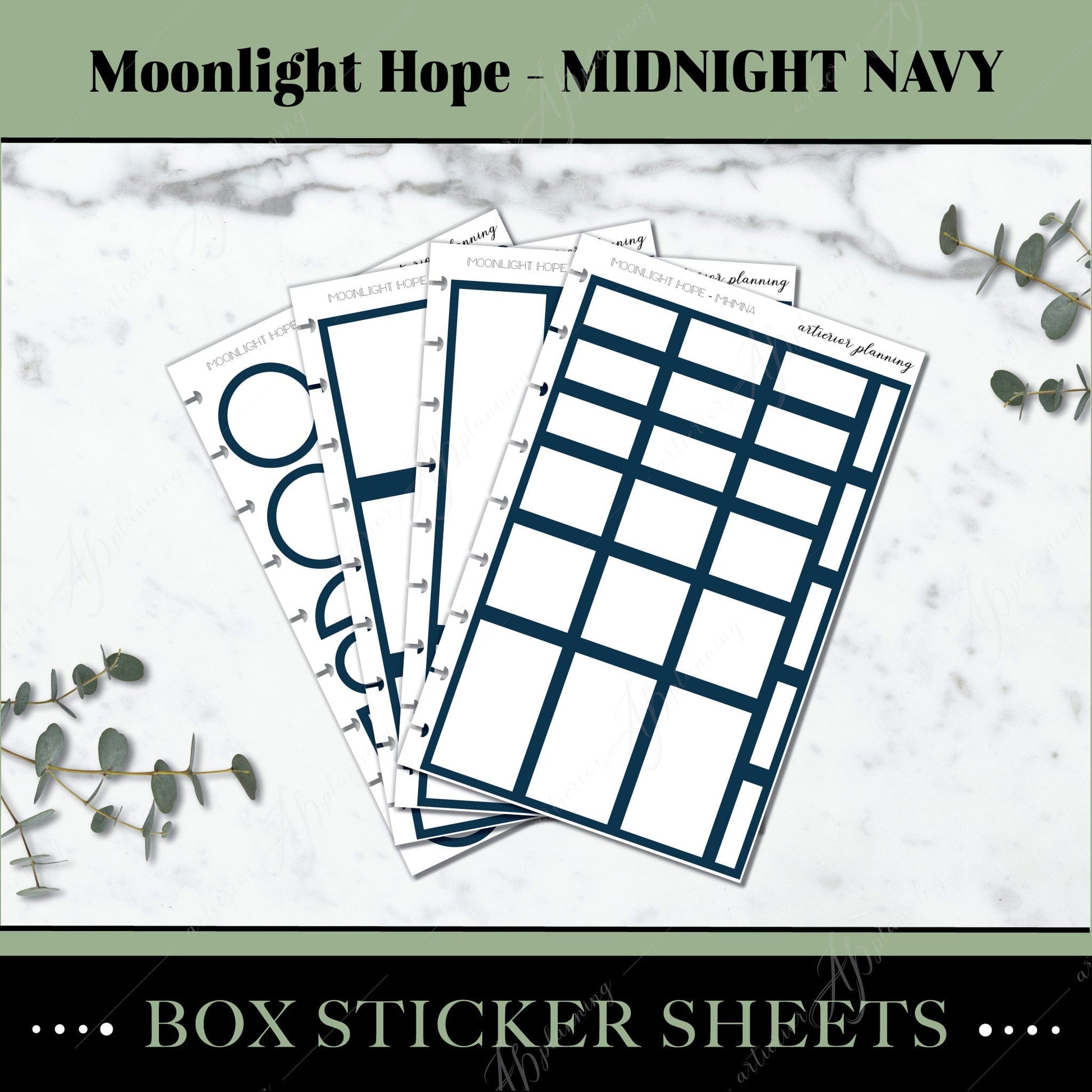 Artierior Planning Physical Item Box Sticker Sheets | Moonlight Hope | Midnight Navy