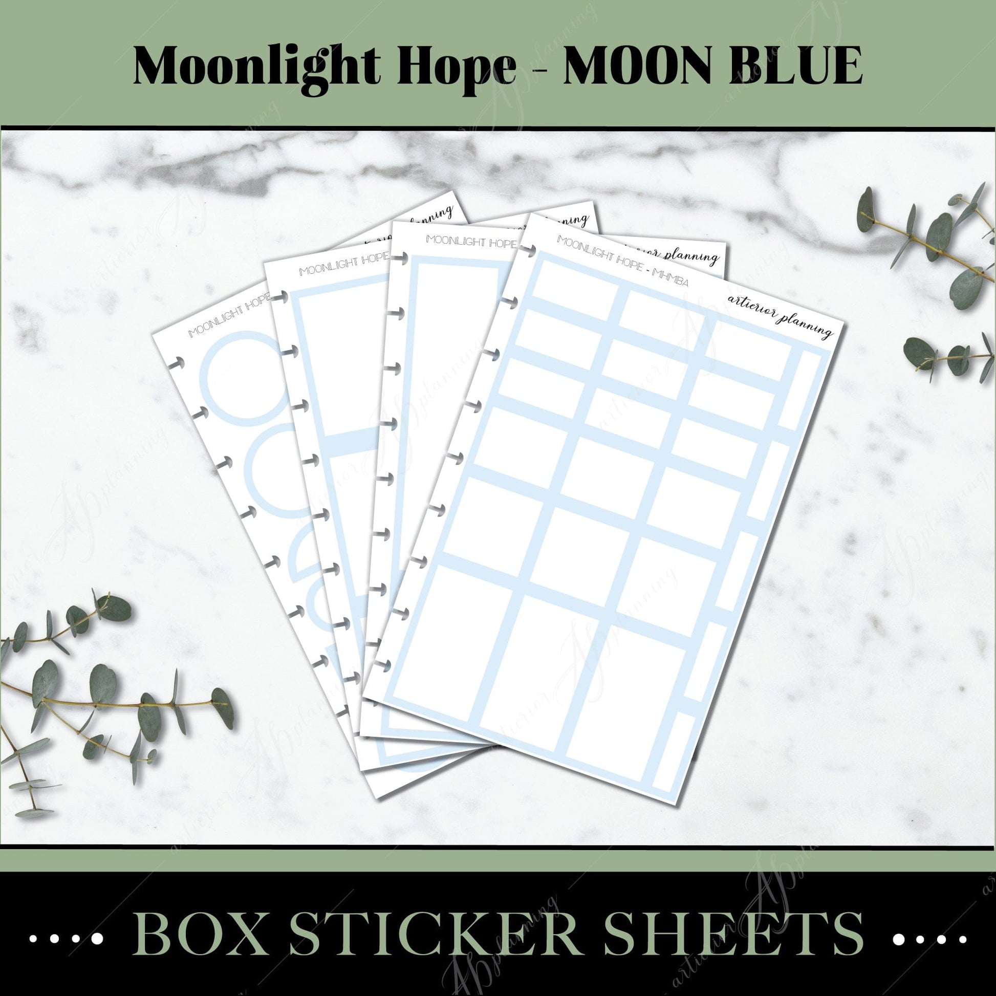 Artierior Planning Physical Item Box Sticker Sheets | Moonlight Hope | Moon Blue