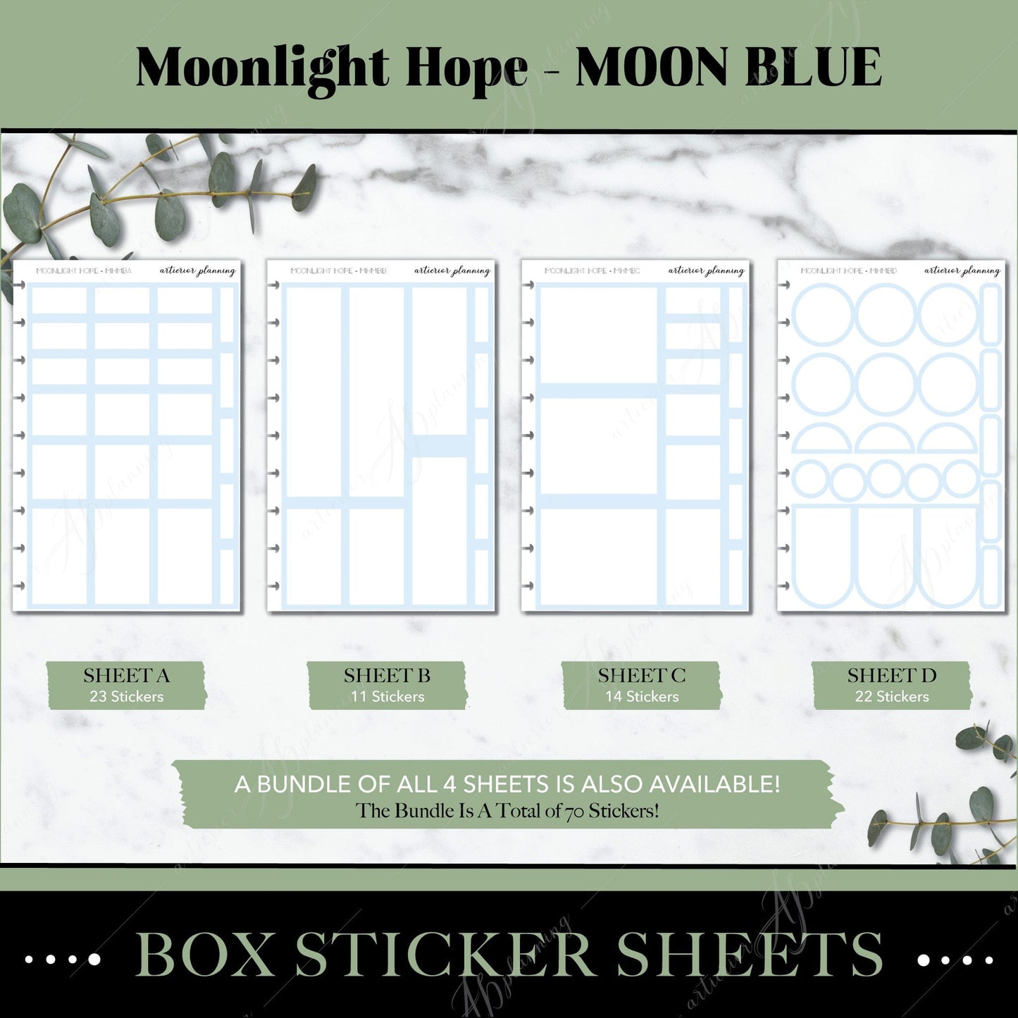 Artierior Planning Physical Item Box Sticker Sheets | Moonlight Hope | Moon Blue