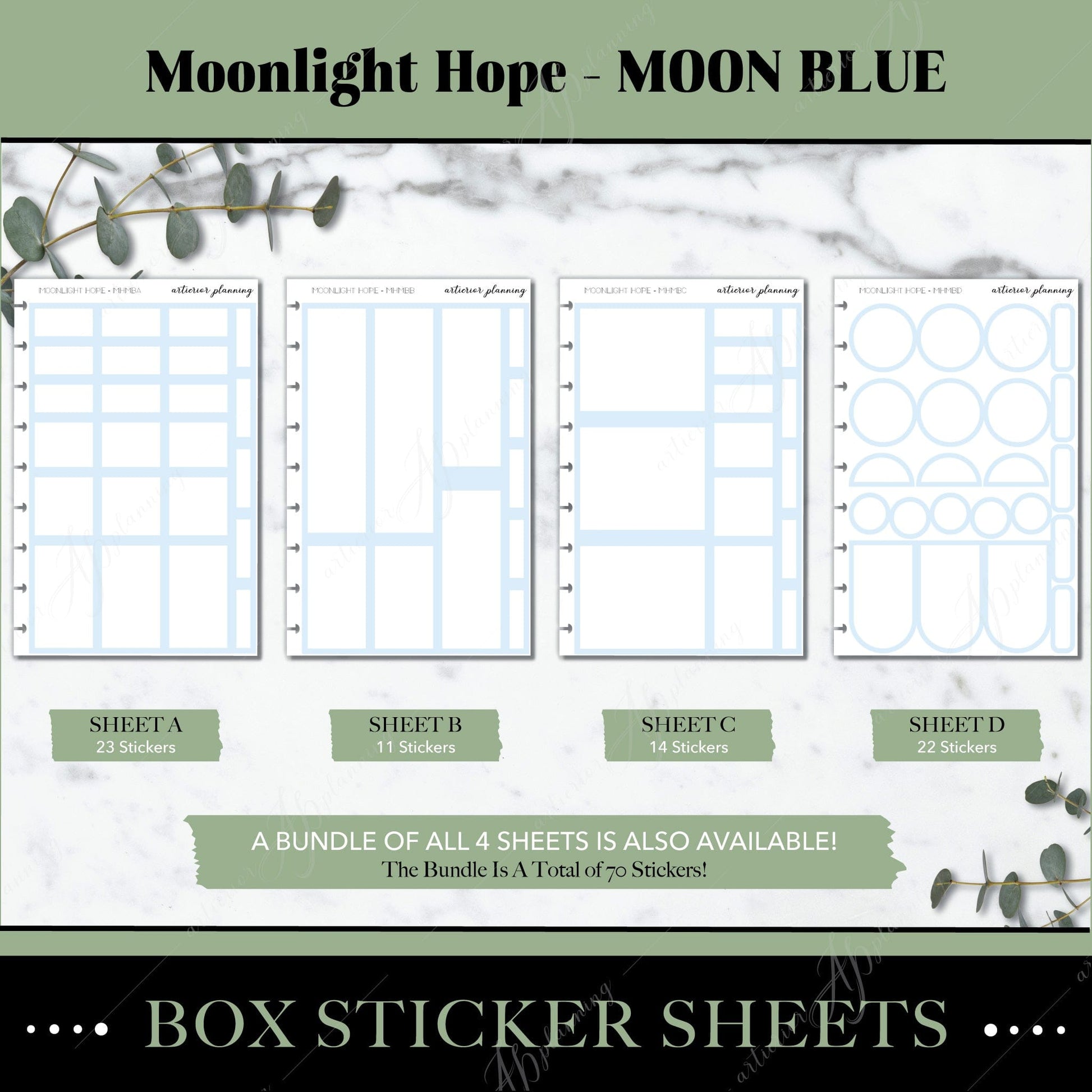 Artierior Planning Physical Item Box Sticker Sheets | Moonlight Hope | Moon Blue