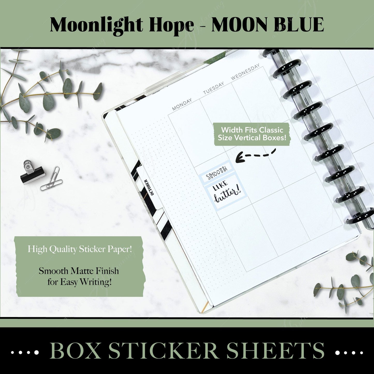 Artierior Planning Physical Item Box Sticker Sheets | Moonlight Hope | Moon Blue