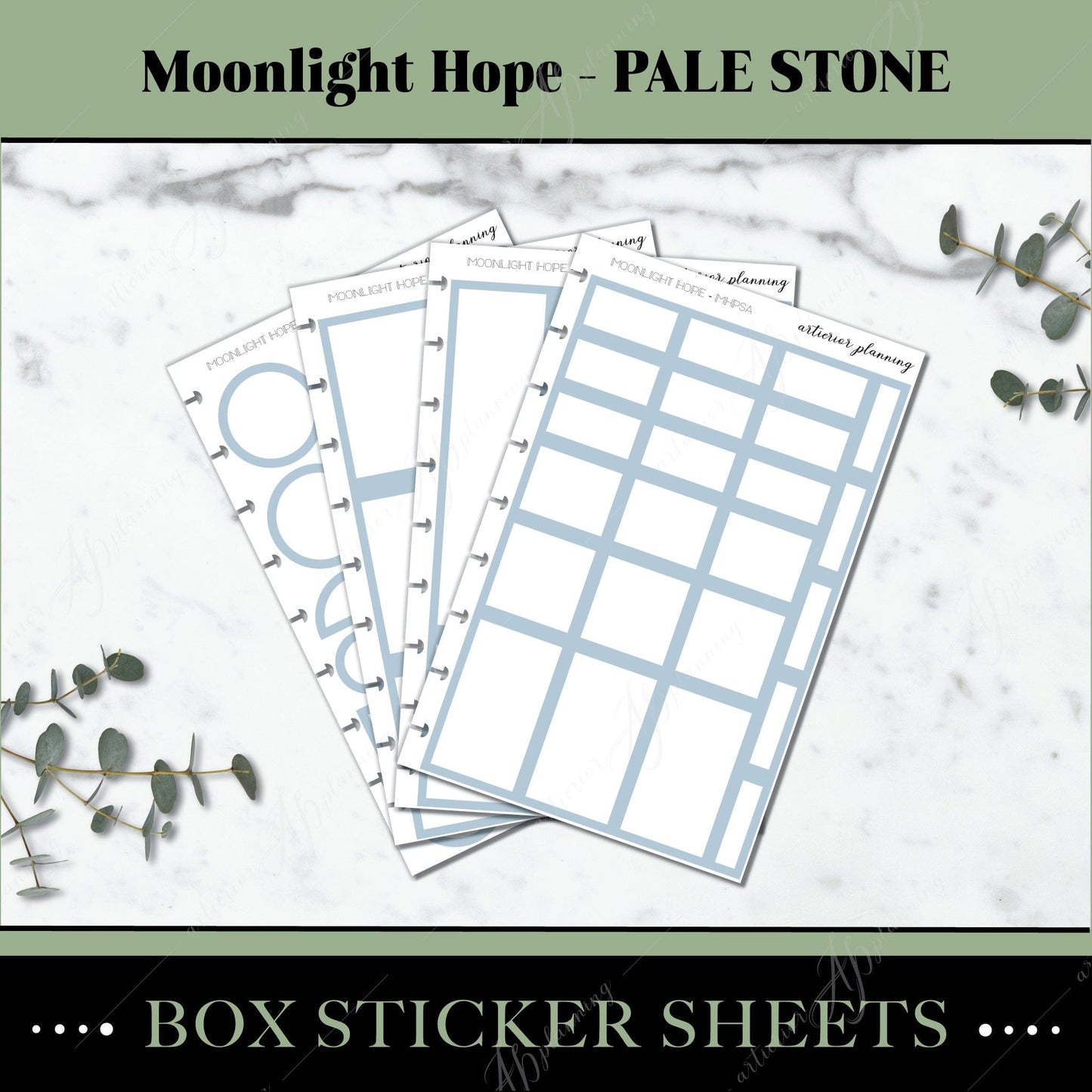 Artierior Planning Physical Item Box Sticker Sheets | Moonlight Hope | Pale Stone