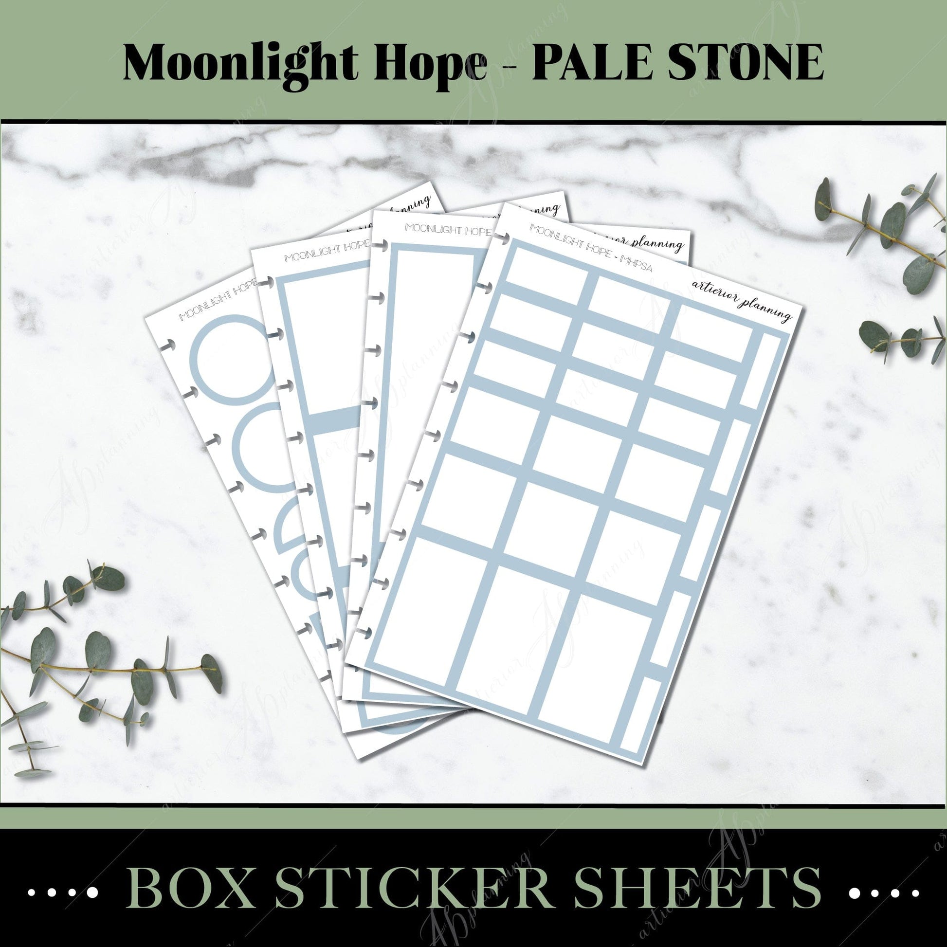 Artierior Planning Physical Item Box Sticker Sheets | Moonlight Hope | Pale Stone
