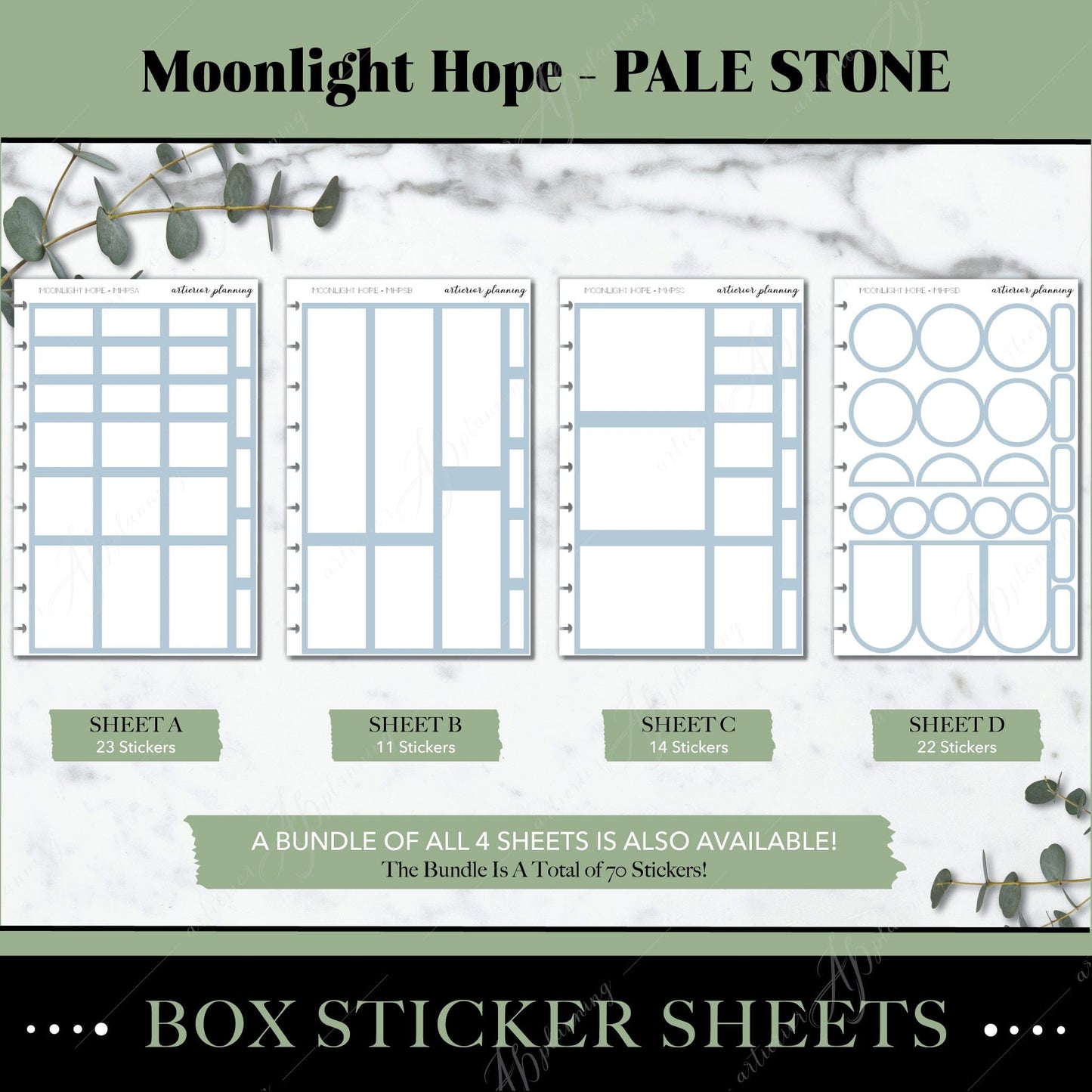 Artierior Planning Physical Item Box Sticker Sheets | Moonlight Hope | Pale Stone