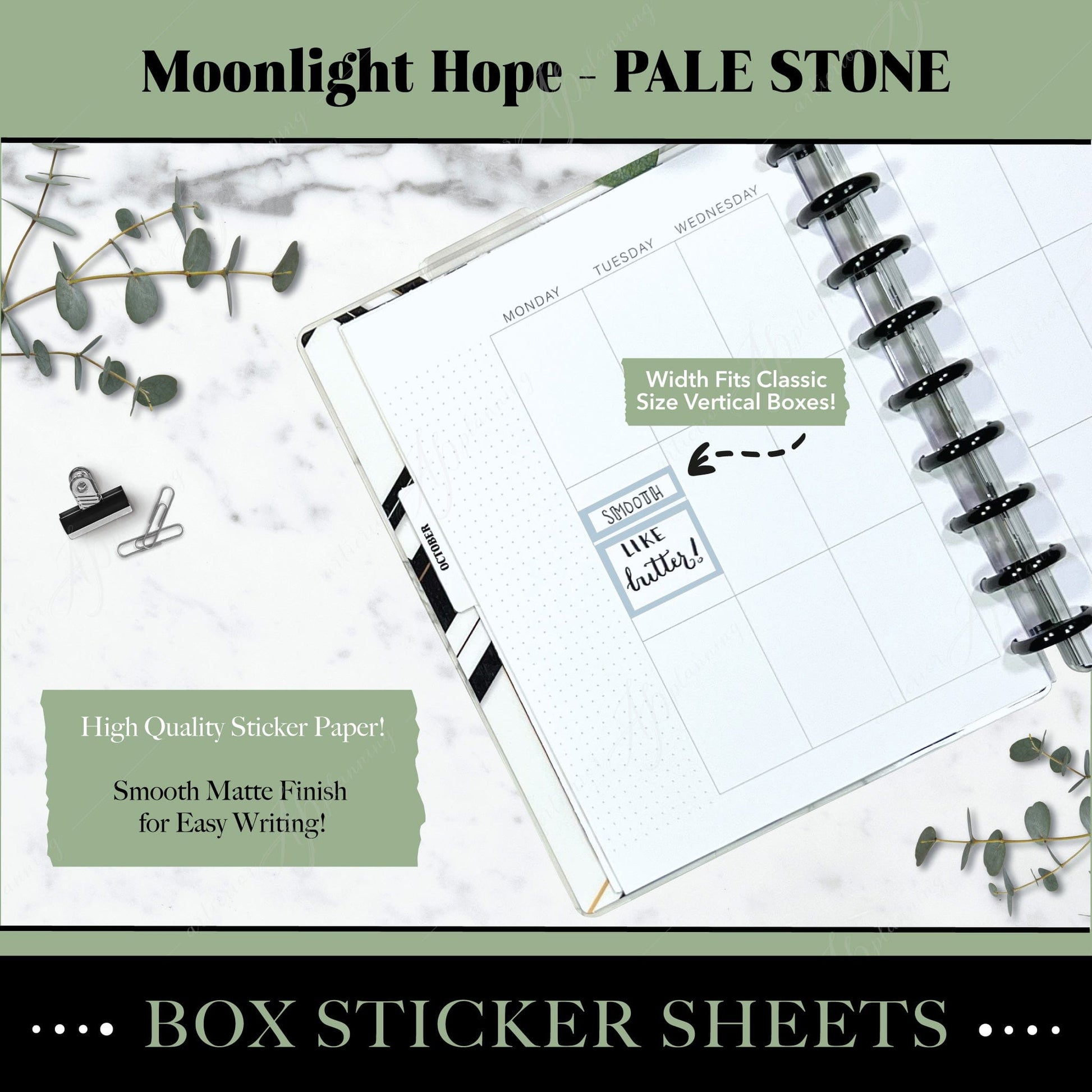 Artierior Planning Physical Item Box Sticker Sheets | Moonlight Hope | Pale Stone