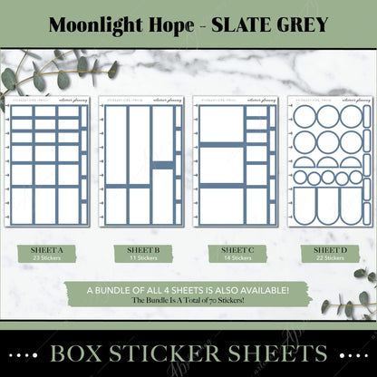 Artierior Planning Physical Item Box Sticker Sheets | Moonlight Hope | Slate Grey