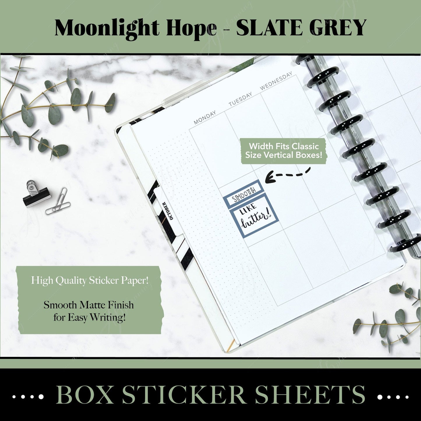 Artierior Planning Physical Item Box Sticker Sheets | Moonlight Hope | Slate Grey