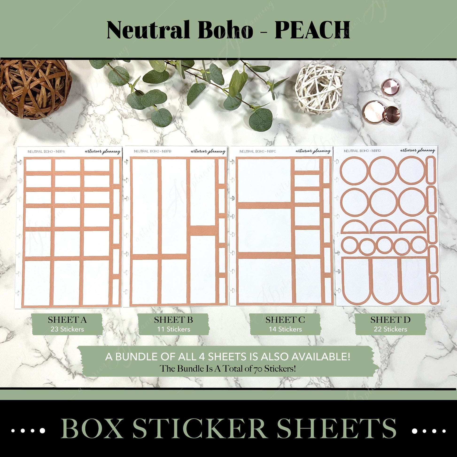 Artierior Planning Physical Item Box Sticker Sheets | Neutral Boho | Peach