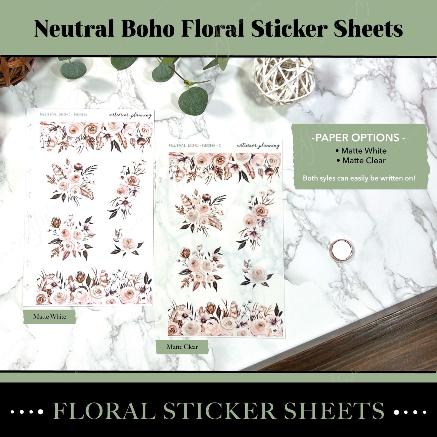 Artierior Planning Physical Item Decor Sticker Sheets | Neutral Boho