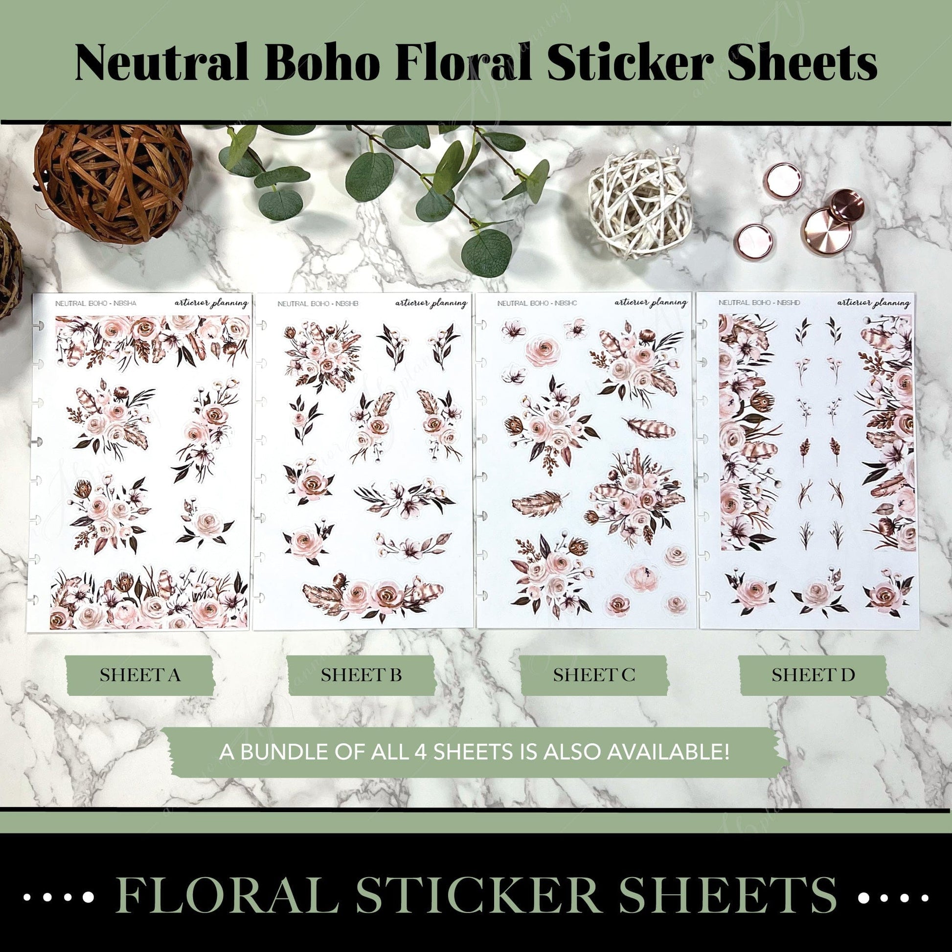 Artierior Planning Physical Item Decor Sticker Sheets | Neutral Boho