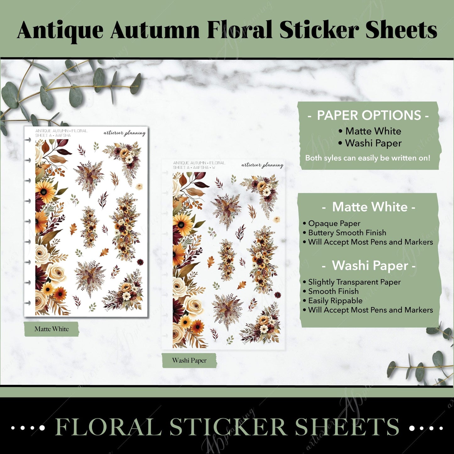 Artierior Planning Physical Item Floral Sticker Sheets | Antique Autumn