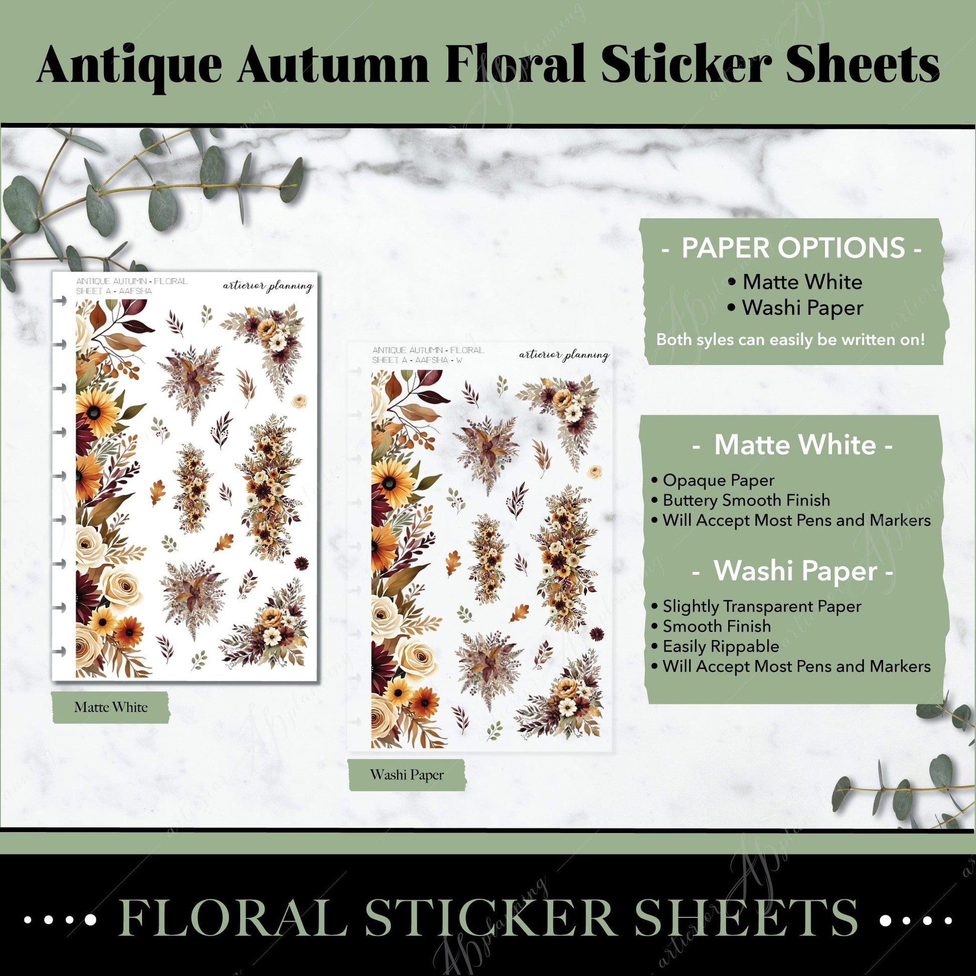 Artierior Planning Physical Item Floral Sticker Sheets | Antique Autumn