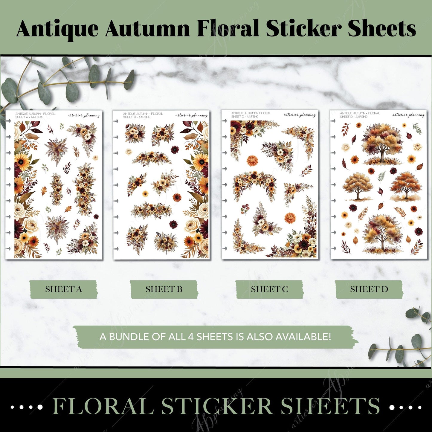 Artierior Planning Physical Item Floral Sticker Sheets | Antique Autumn