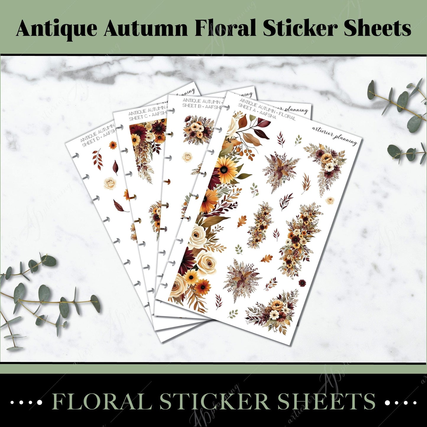 Artierior Planning Physical Item Floral Sticker Sheets | Antique Autumn