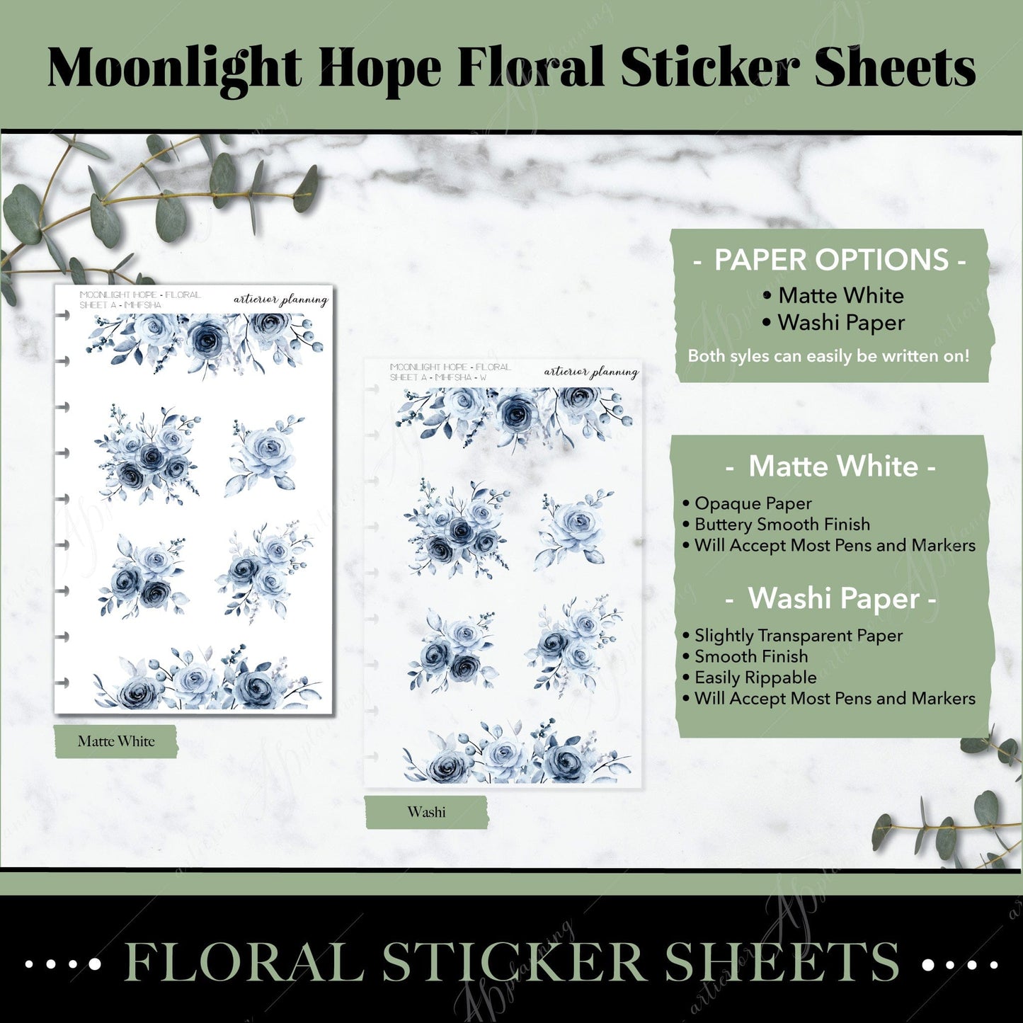Artierior Planning Physical Item Floral Sticker Sheets | Moonlight Hope