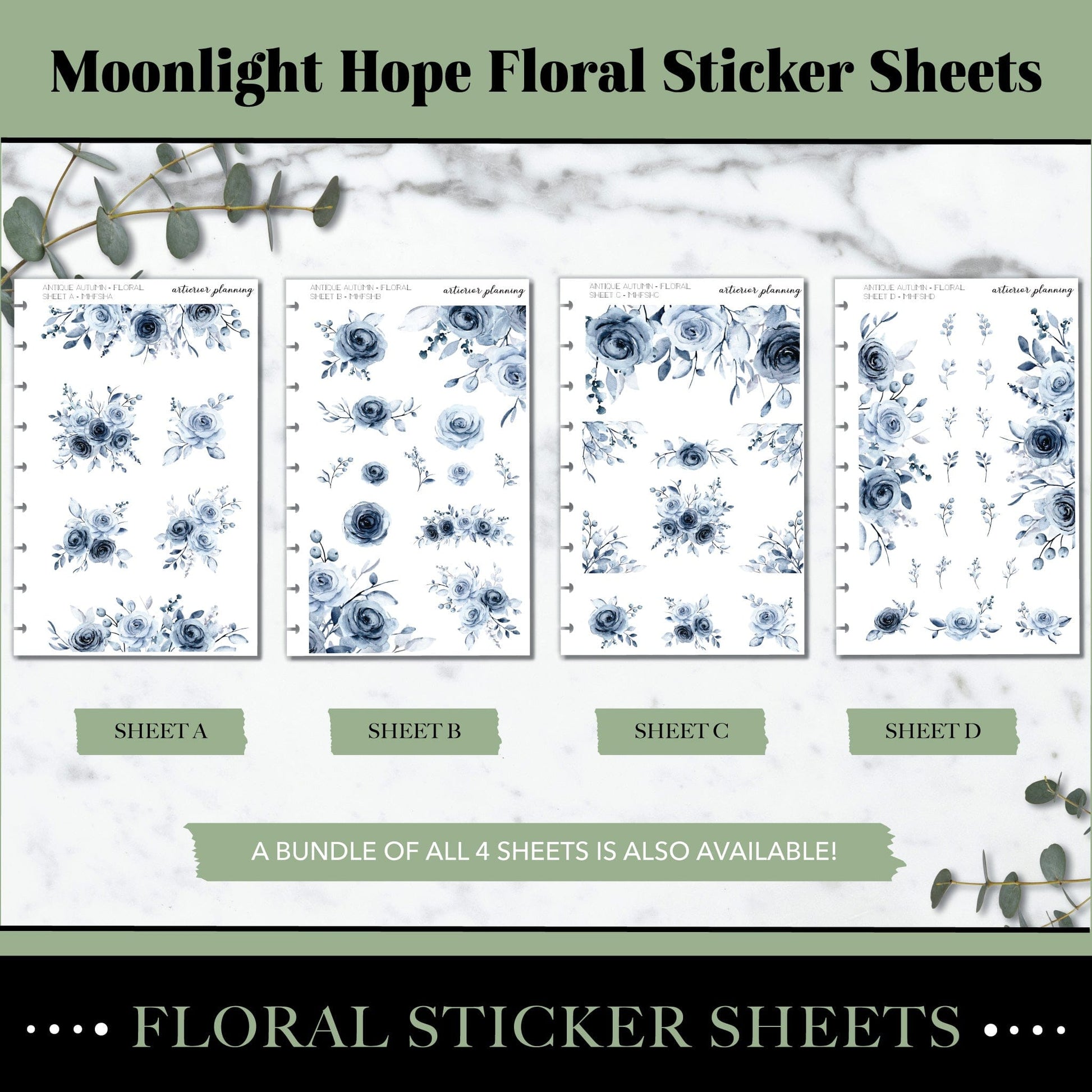 Artierior Planning Physical Item Floral Sticker Sheets | Moonlight Hope