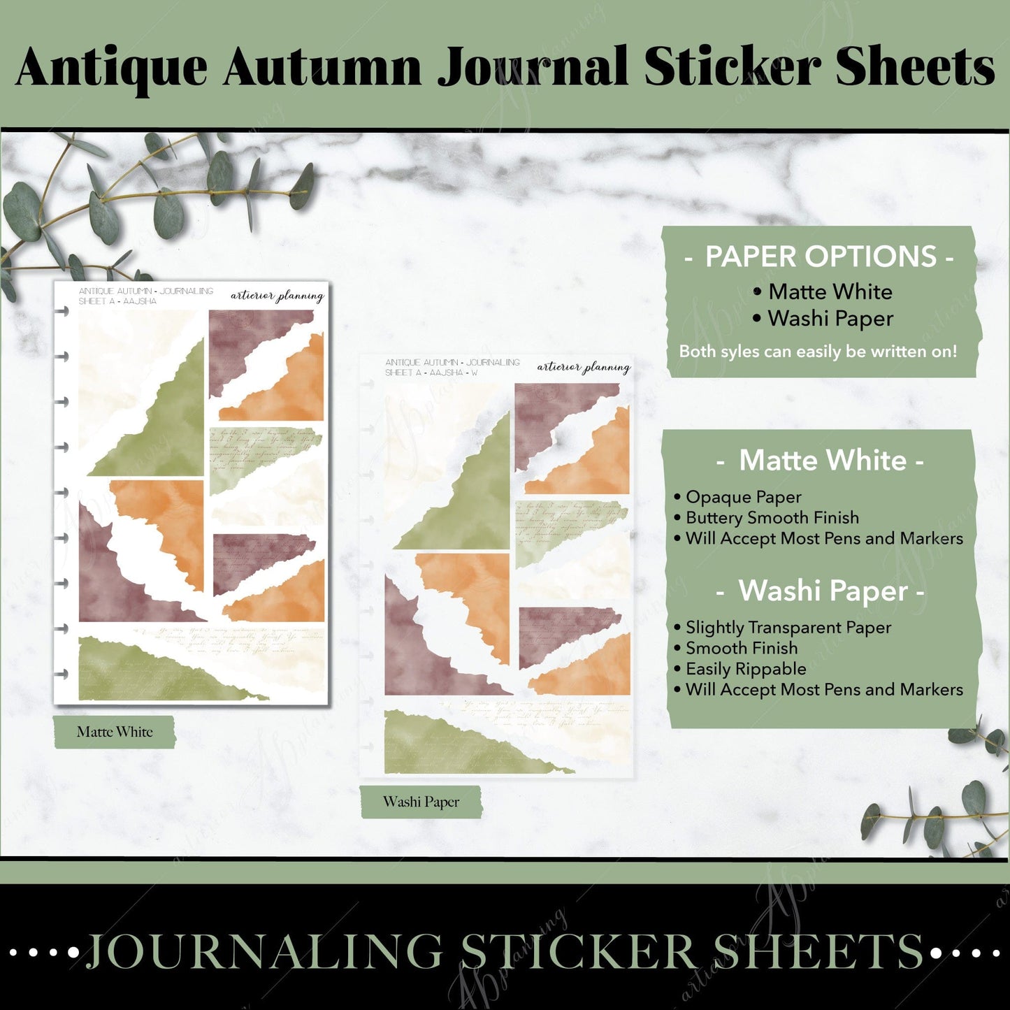 Artierior Planning Physical Item Journal Sticker Sheets | Antique Autumn