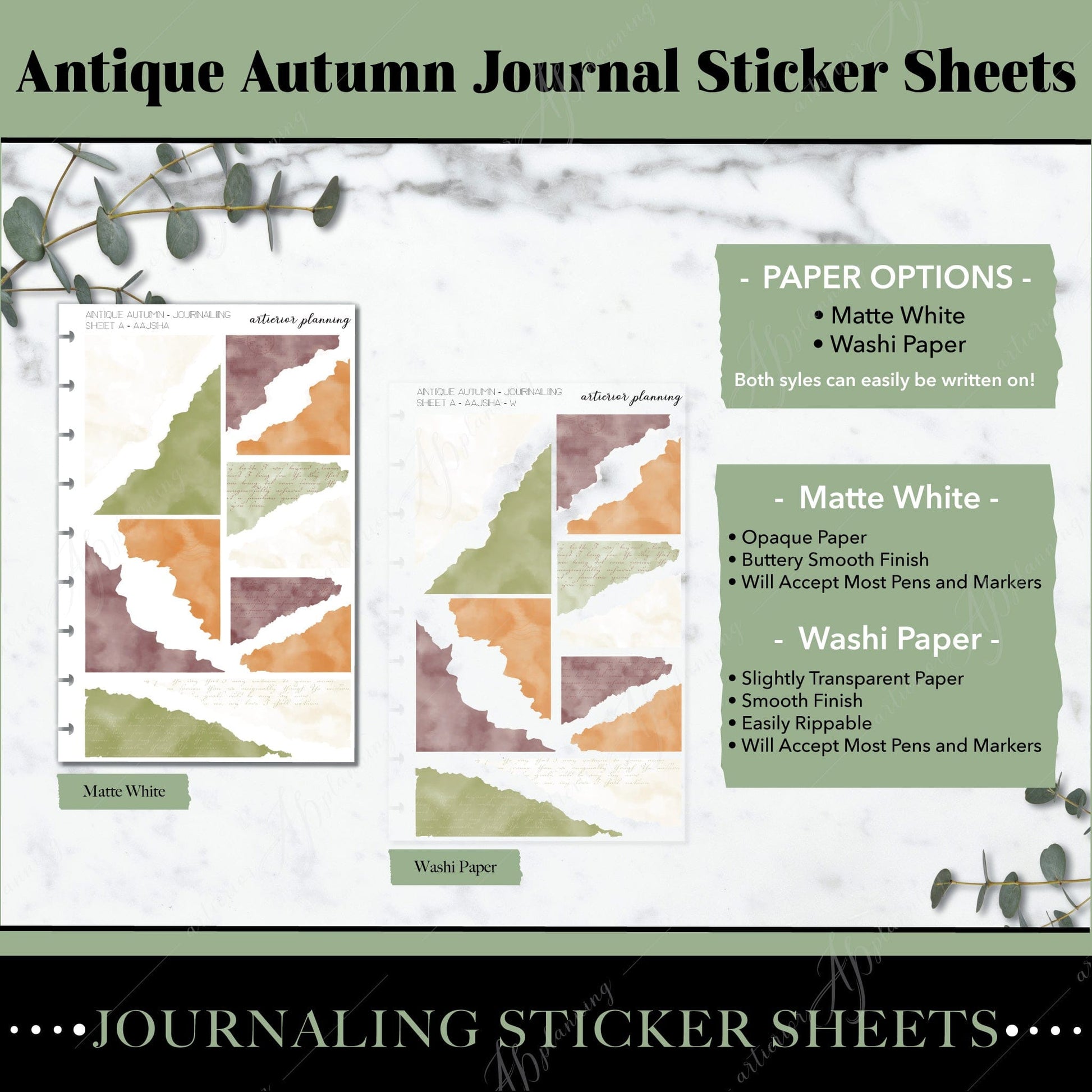 Artierior Planning Physical Item Journal Sticker Sheets | Antique Autumn