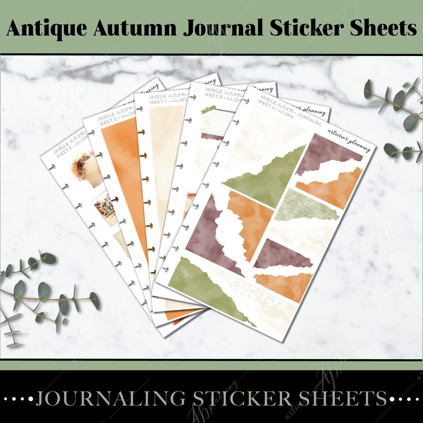 Artierior Planning Physical Item Journal Sticker Sheets | Antique Autumn