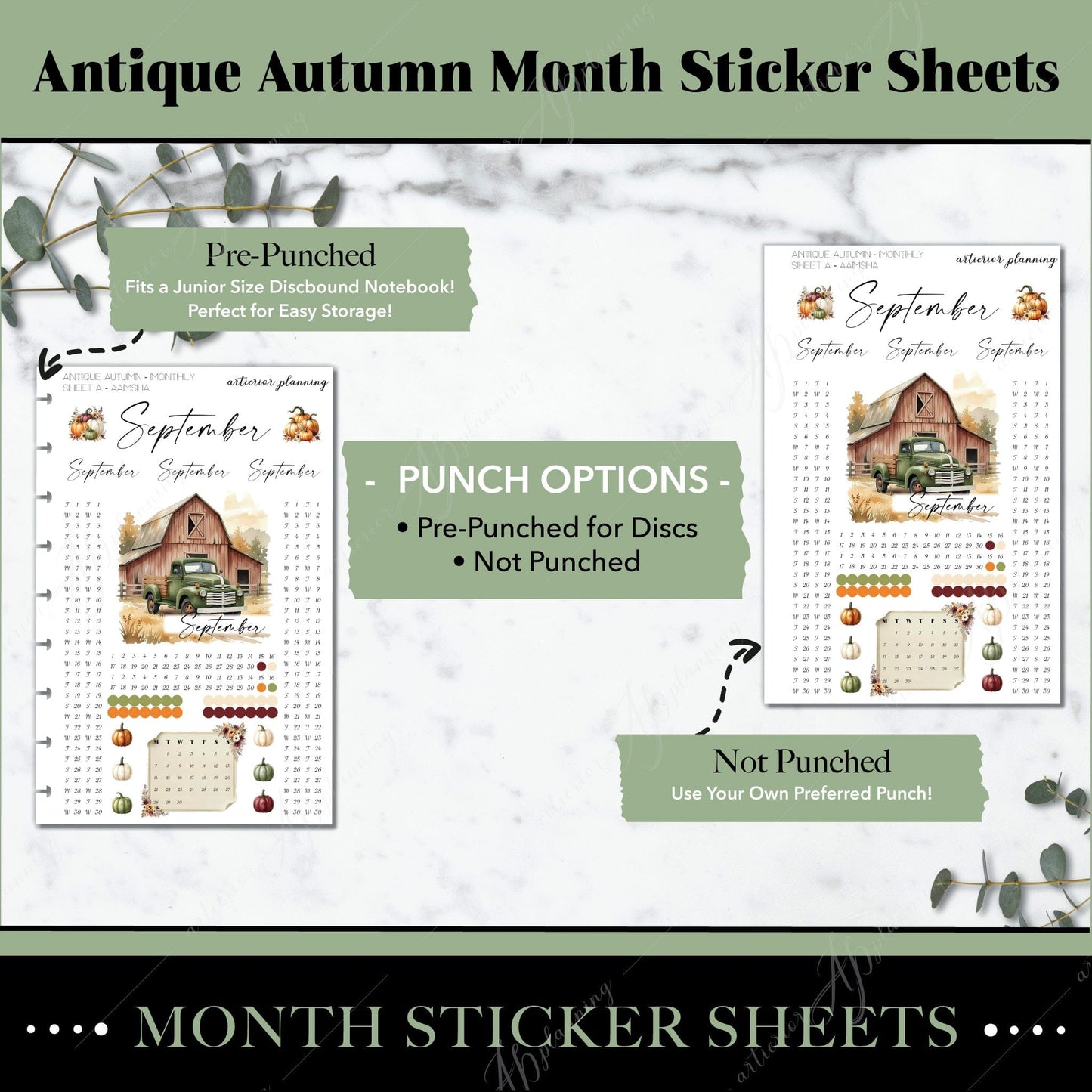 Artierior Planning Physical Item Monthly Sticker Sheets | Antique Autumn