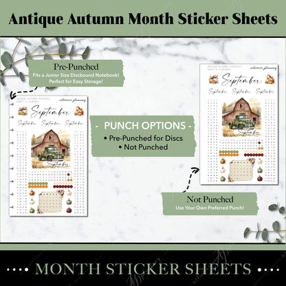 Artierior Planning Physical Item Monthly Sticker Sheets | Antique Autumn