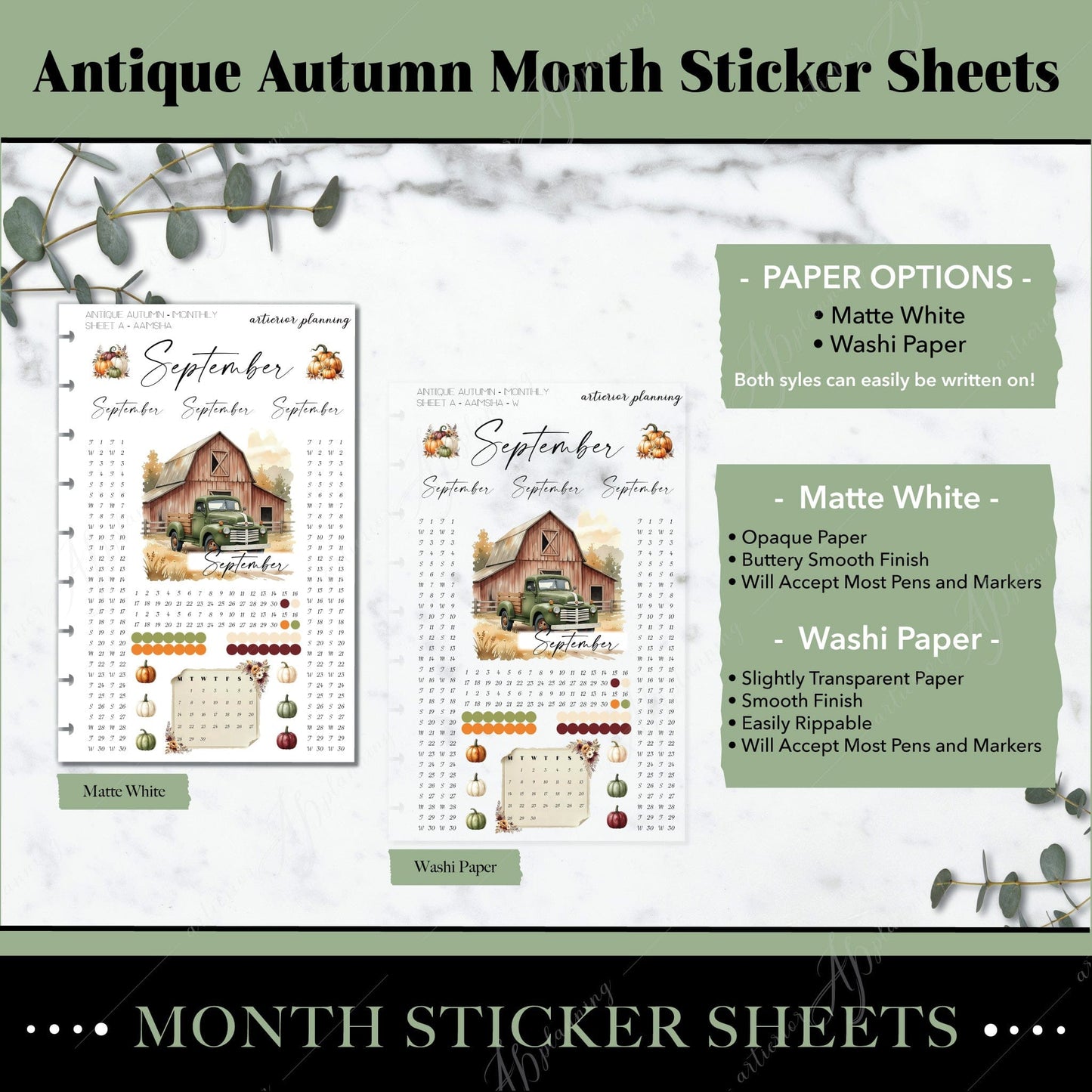 Artierior Planning Physical Item Monthly Sticker Sheets | Antique Autumn