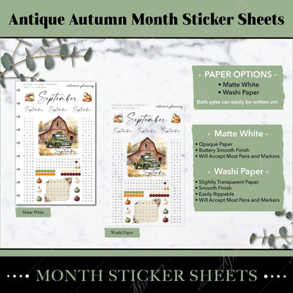 Artierior Planning Physical Item Monthly Sticker Sheets | Antique Autumn