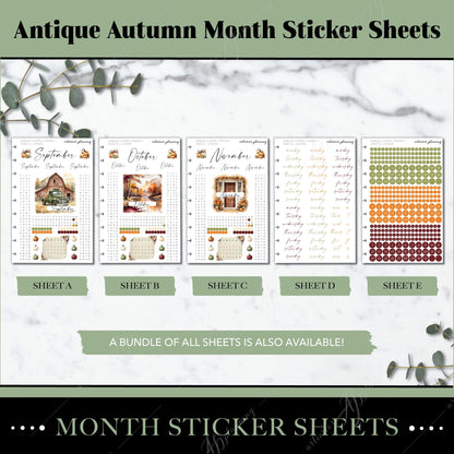 Artierior Planning Physical Item Monthly Sticker Sheets | Antique Autumn