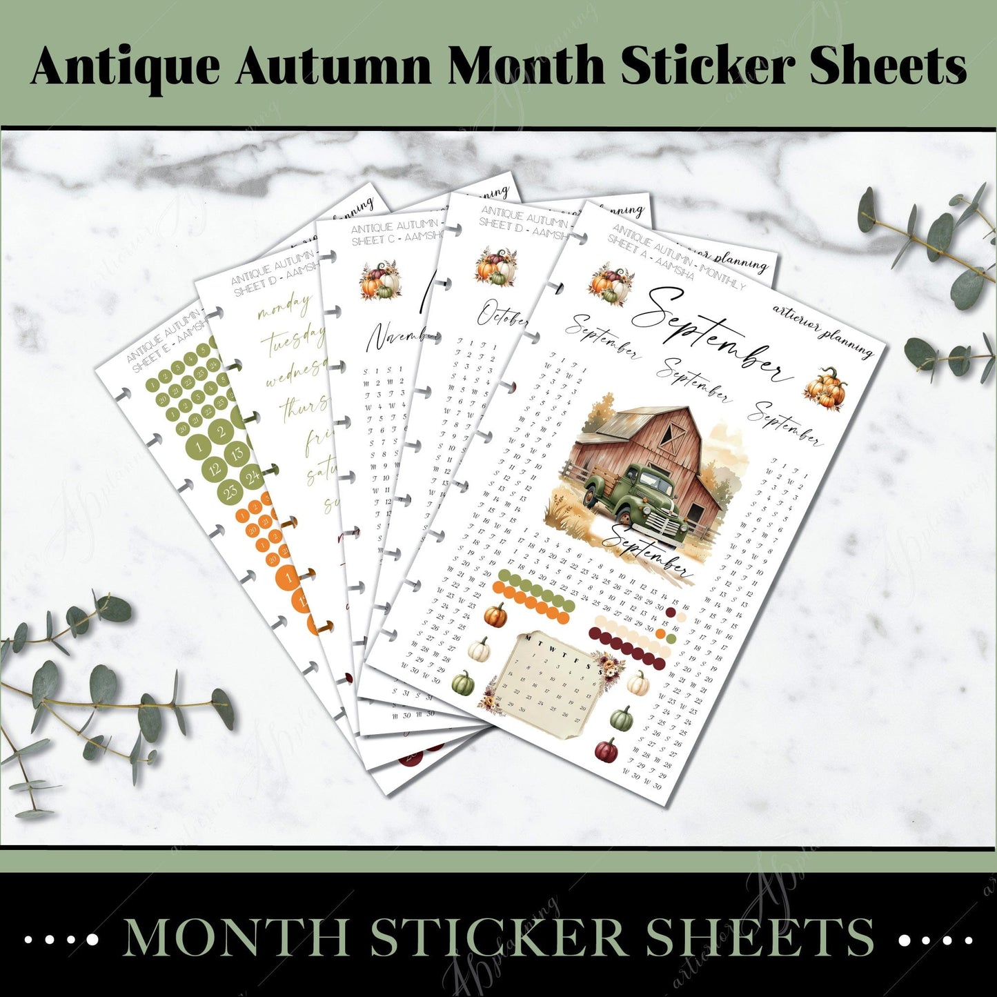 Artierior Planning Physical Item Monthly Sticker Sheets | Antique Autumn