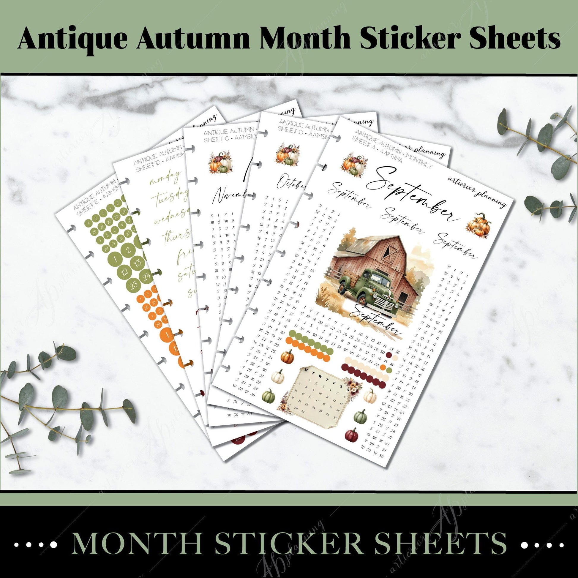 Artierior Planning Physical Item Monthly Sticker Sheets | Antique Autumn