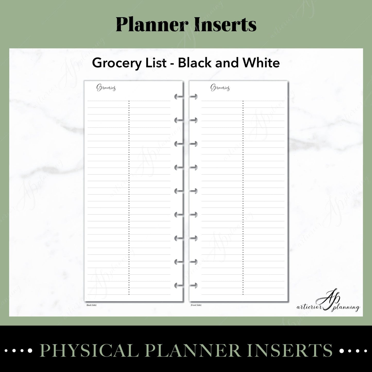 Grocery List | Black&White | Filler Paper | Physical Planner Inserts - Artierior Planning