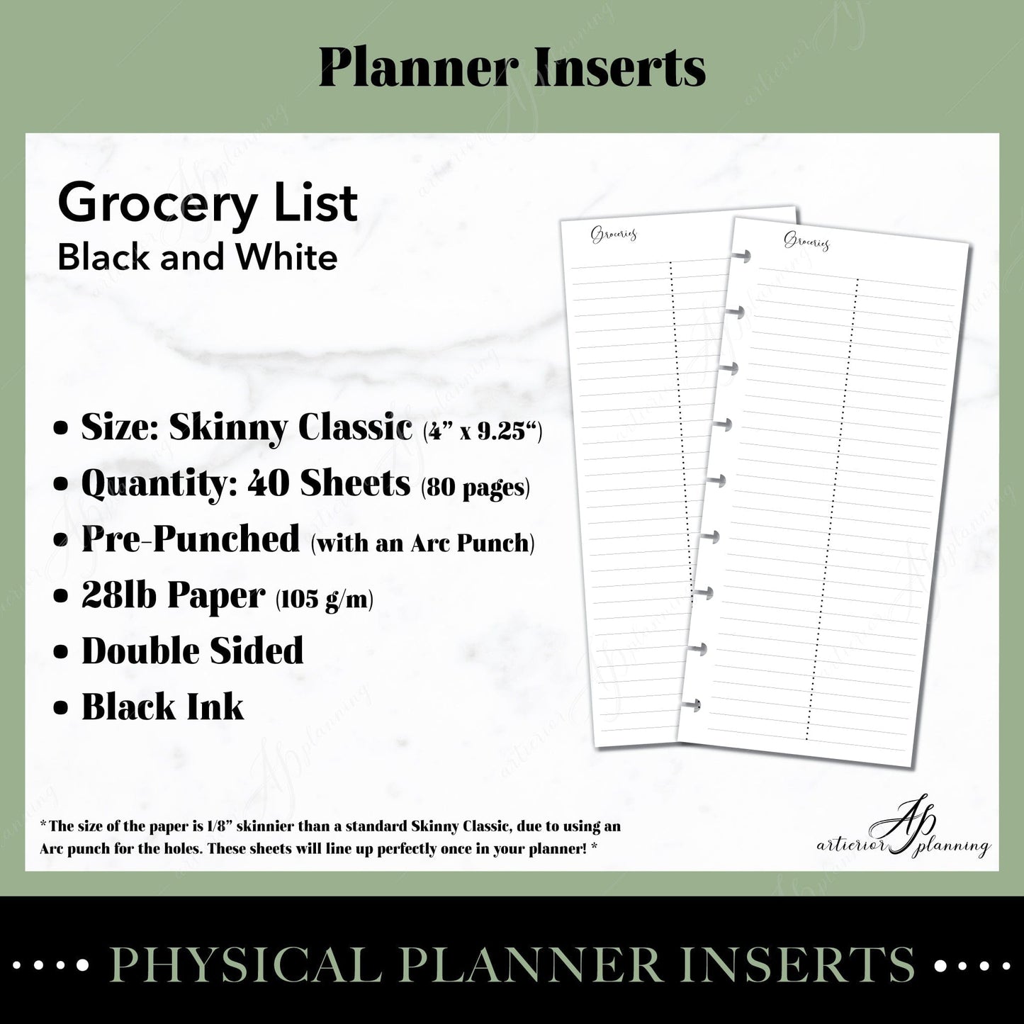 Grocery List | Black&White | Filler Paper | Physical Planner Inserts - Artierior Planning