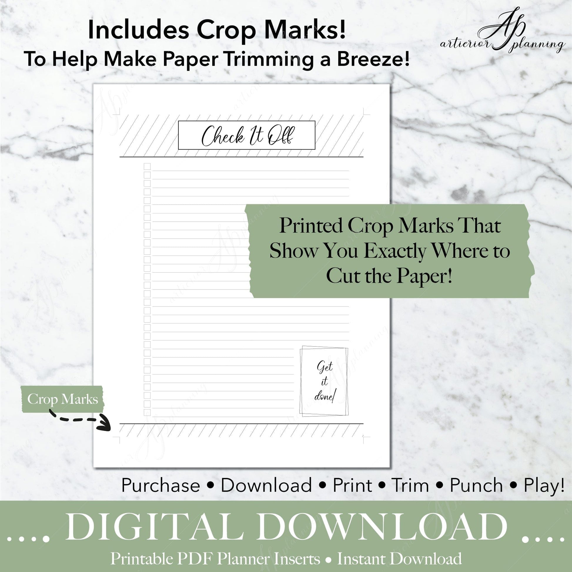 Artierior Planning Digital Download Check It Off - Get It Done Checklist | Planner Inserts | Printable Digital Download