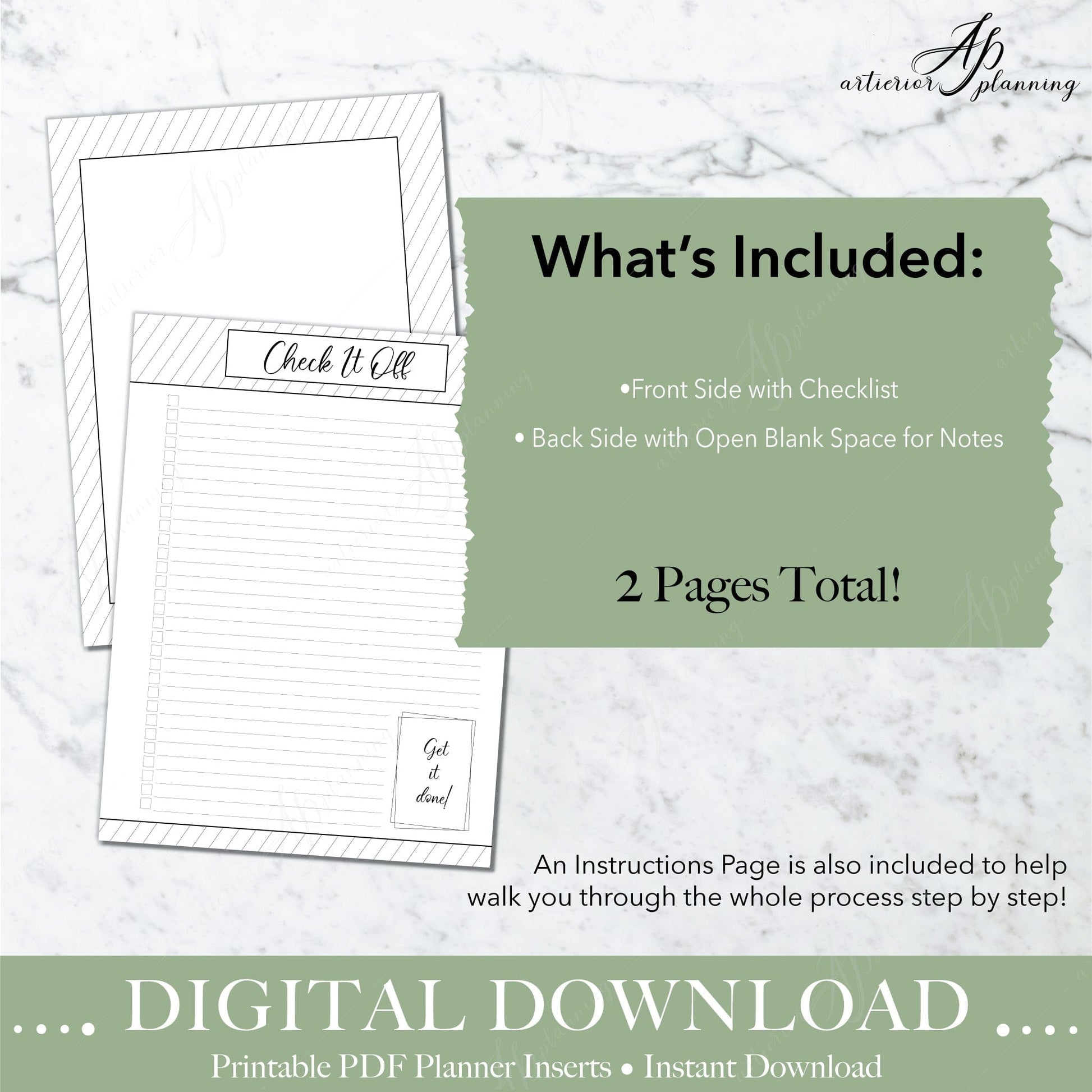 Artierior Planning Digital Download Check It Off - Get It Done Checklist | Planner Inserts | Printable Digital Download