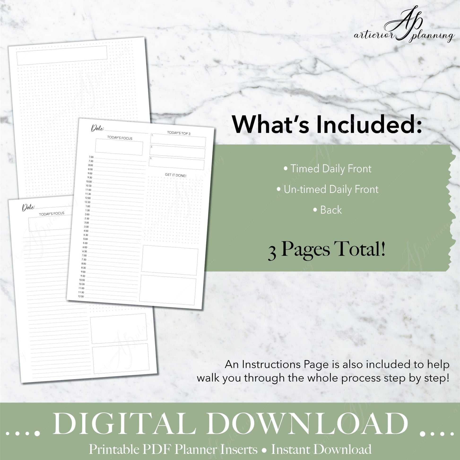Artierior Planning Digital Download Daily | Undated Planner Insert | Neutral | Classic | Printable Digital Download DD-I-UDT-B-C