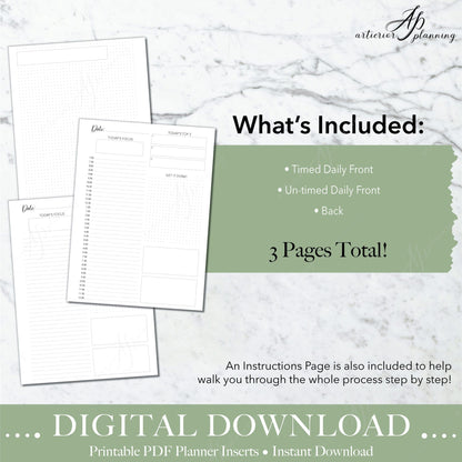 Artierior Planning Digital Download Daily | Undated Planner Insert | Neutral | Classic | Printable Digital Download DD-I-UDT-B-C