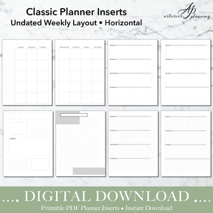 Artierior Planning Digital Download Horizontal | Undated Weekly Planner Insert| Neutral | Classic Filler Paper | Printable Digital Download