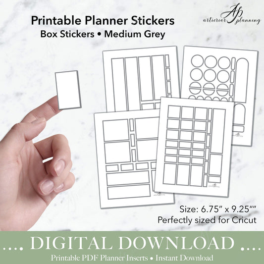 Box Stickers | Medium Grey | Printable Digital Download - Artierior Planning