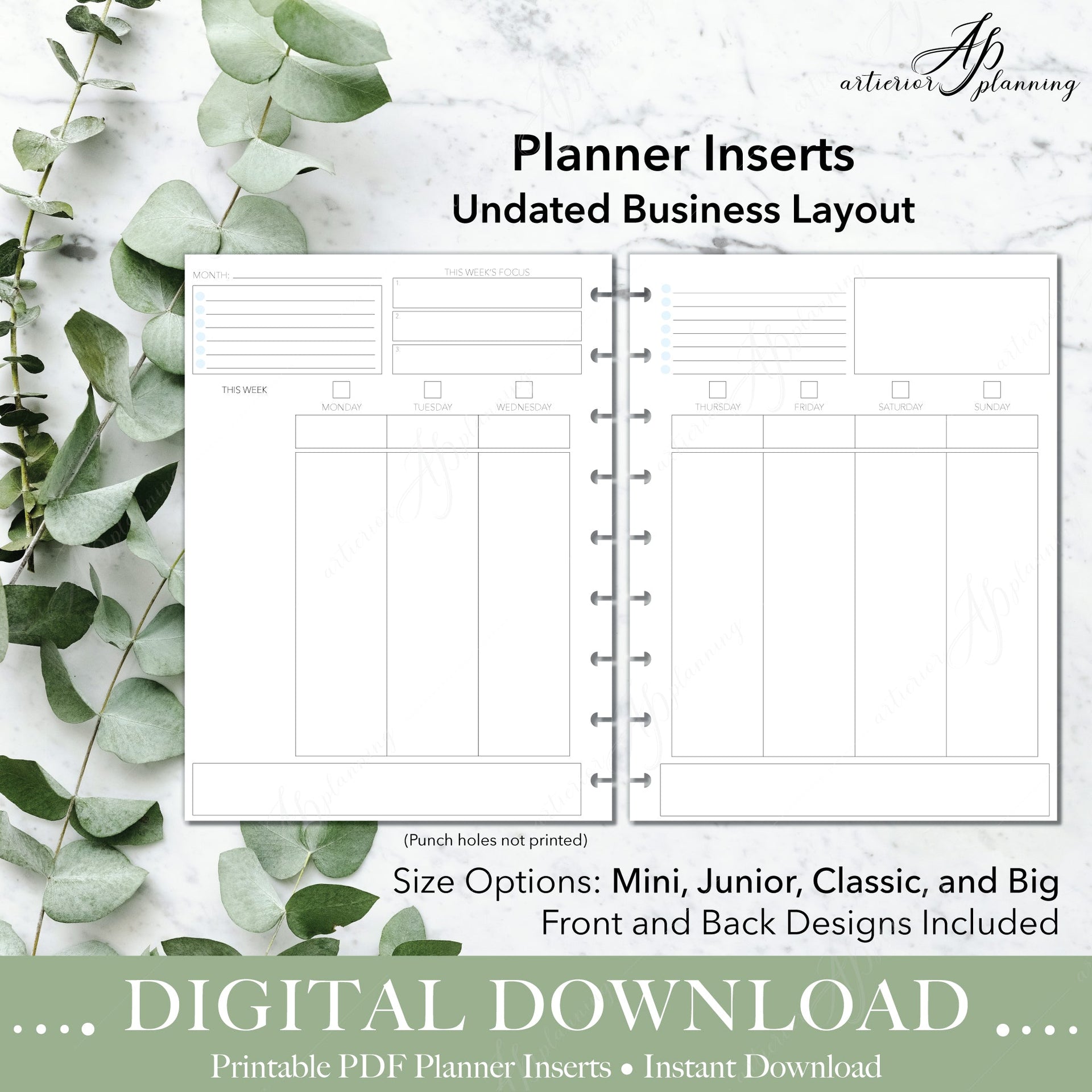 Perpetual Daily Planner to Print, Undated Insert for A5 or A4 Planner  Refill in French, 3 Different Layouts Included 