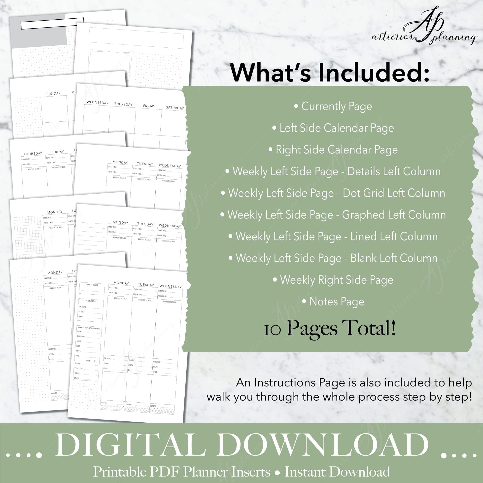 Fitness | Undated Weekly Planner Insert | Neutral | Classic |Printable Digital Download - Artierior Planning