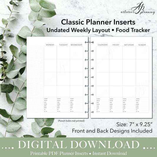 Food Tracker | Undated Weekly Planner Insert| Neutral | Classic Filler Paper | Printable Digital Download - Artierior Planning