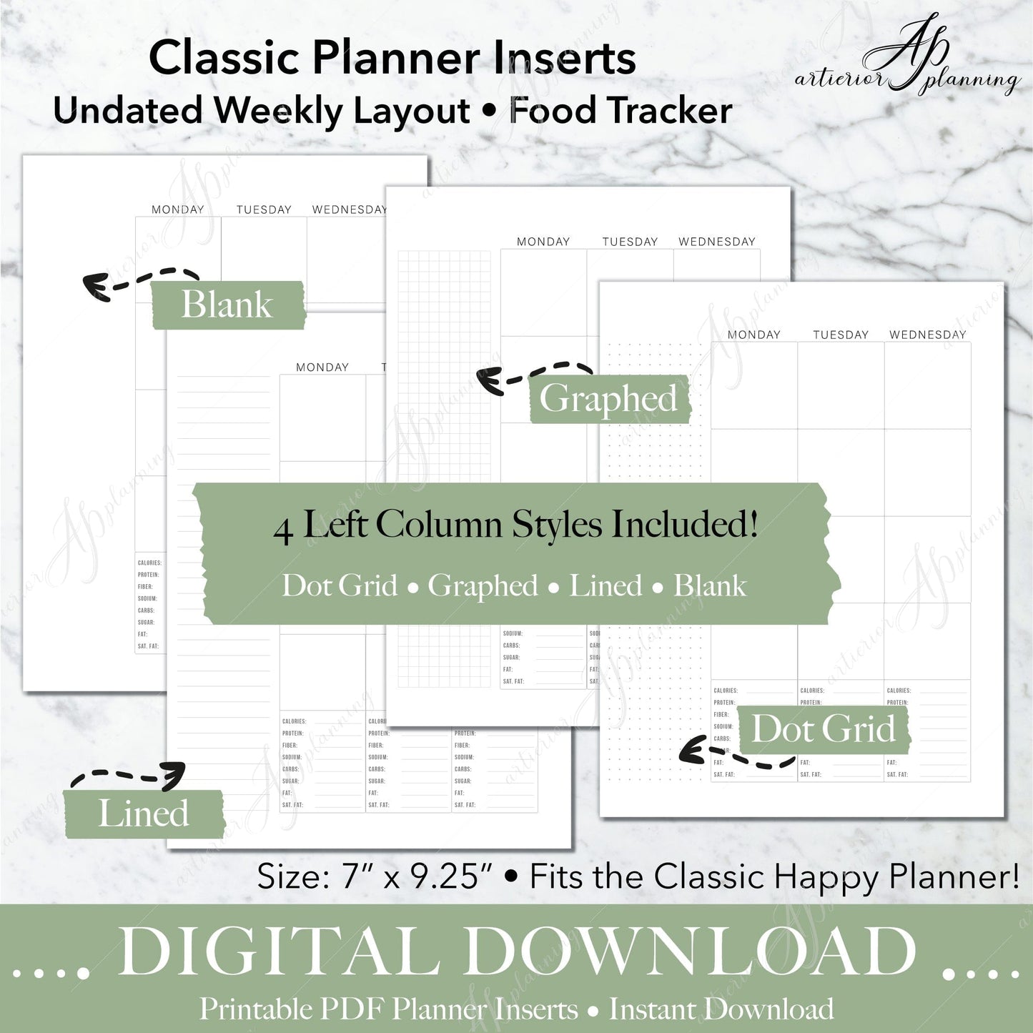 Food Tracker | Undated Weekly Planner Insert| Neutral | Classic Filler Paper | Printable Digital Download - Artierior Planning