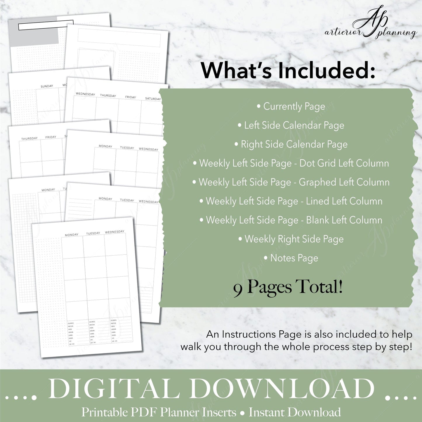 Food Tracker | Undated Weekly Planner Insert| Neutral | Classic Filler Paper | Printable Digital Download - Artierior Planning