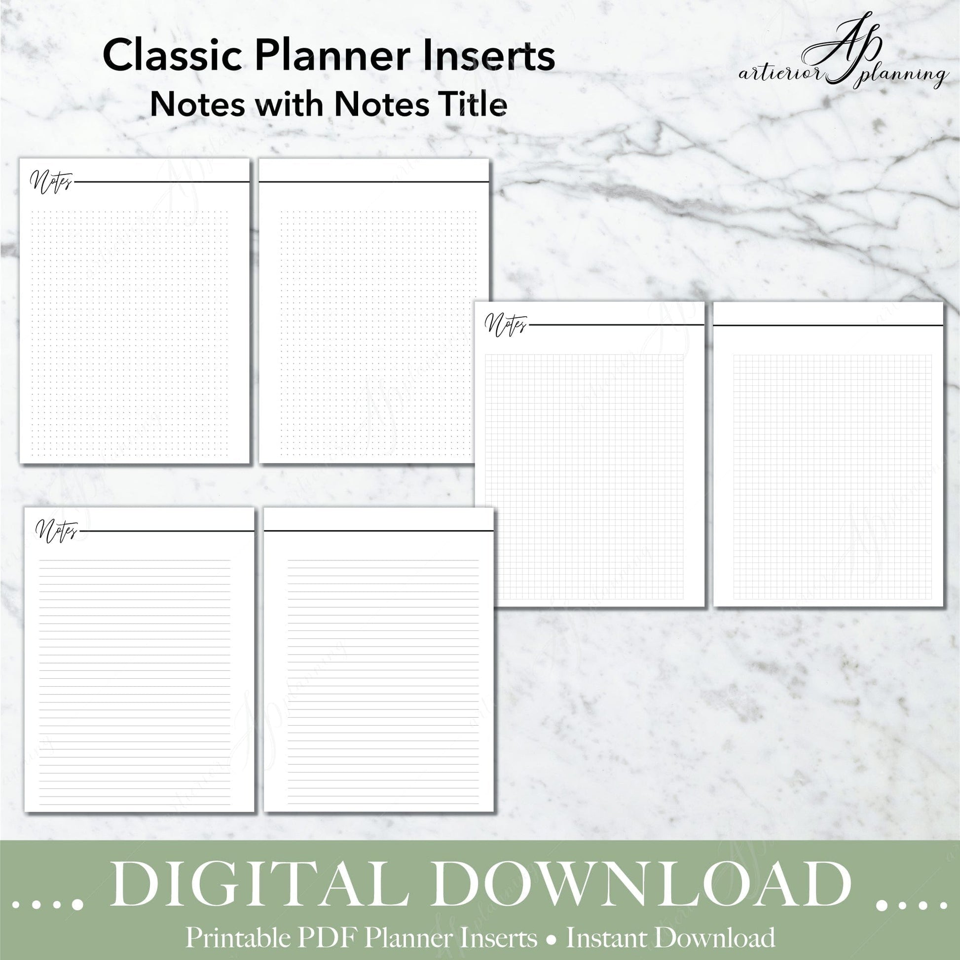 Notes & Bar, Classic Filler Paper, Planner Insert