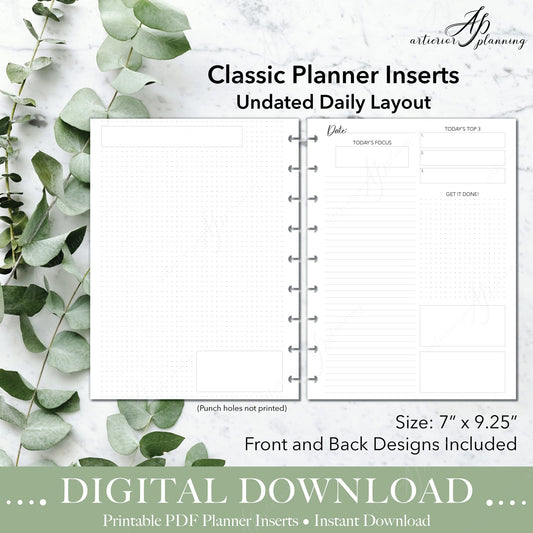 Undated Daily Planner Insert| Neutral | Classic Filler Paper | Printable Digital Download - Artierior Planning