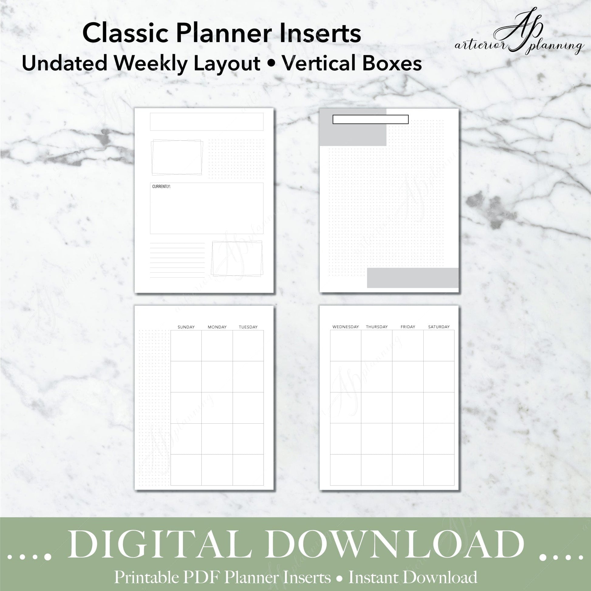 Vertical Boxes | Undated Weekly Planner Insert| Neutral | Classic Filler Paper | Printable Digital Download - Artierior Planning