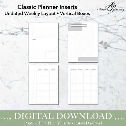 Vertical Boxes | Undated Weekly Planner Insert| Neutral | Classic Filler Paper | Printable Digital Download - Artierior Planning