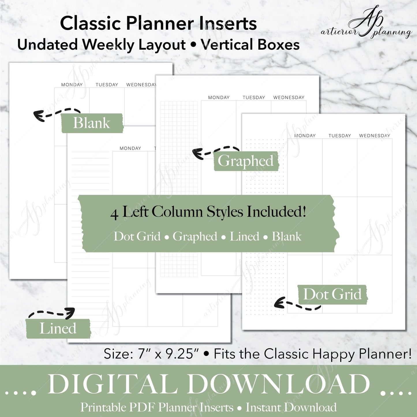 Vertical Boxes | Undated Weekly Planner Insert| Neutral | Classic Filler Paper | Printable Digital Download - Artierior Planning