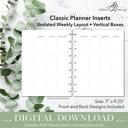 Vertical Boxes | Undated Weekly Planner Insert| Neutral | Classic Filler Paper | Printable Digital Download - Artierior Planning